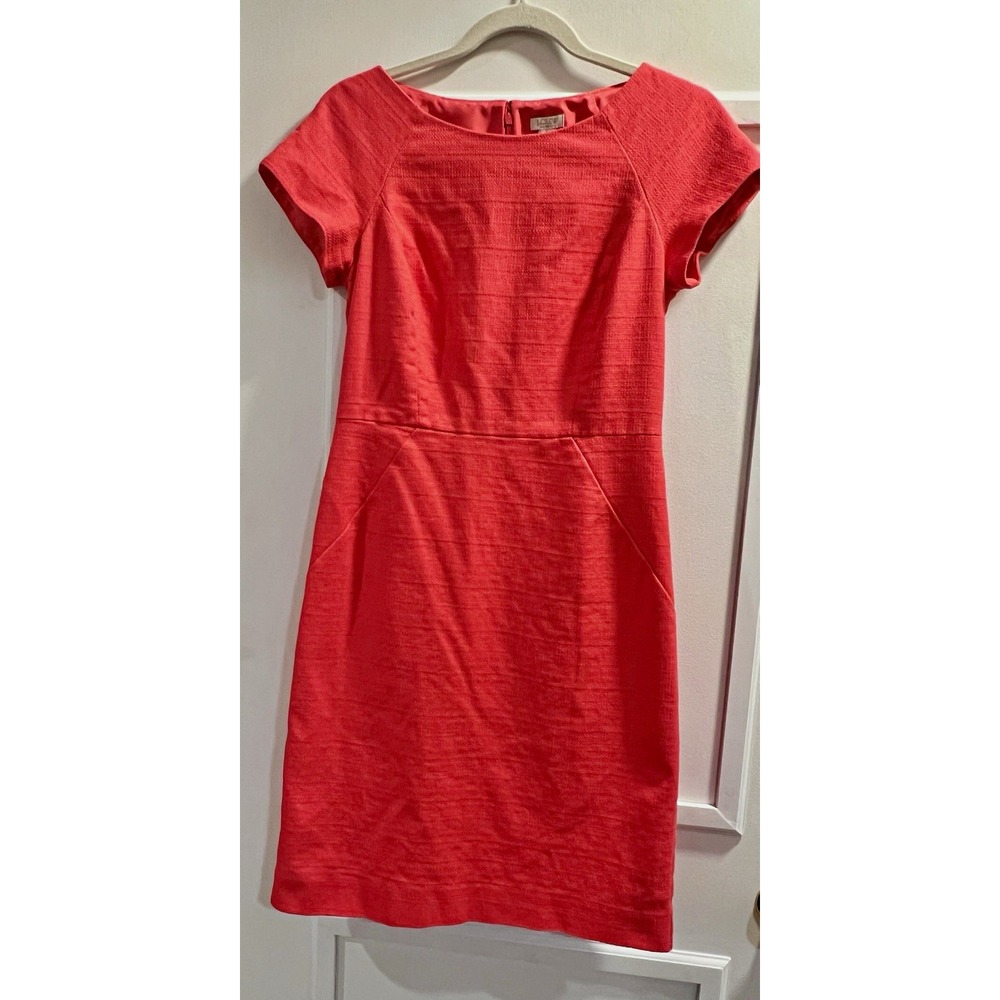 J.CREW Women 6 Red Tweed Sheath Dress Boat Neck Lined Stretch G2660 Short Sleeve